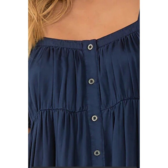 Elan Designer Navy NWT Blue Puff Sleeve Baby Doll Dress Womans Small Square Neck - Picture 3 of 9